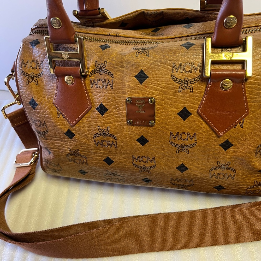 MCM Boston Bag Cognac Visetos Bag 2 way bag Top handle Crossbody Shoulder Strap